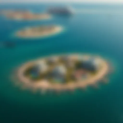 Aerial view of Palm Island showcasing luxurious villas and the surrounding sea