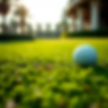Close-up of a well-manicured green with a golf ball