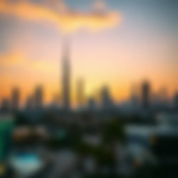Dubai's Glistening Skyline at Sunset Glistening skyline of Dubai at sunset