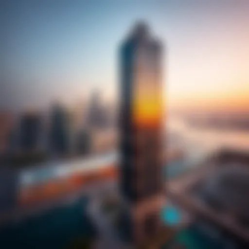 Panoramic view of The Point Tower against the Dubai Marina skyline