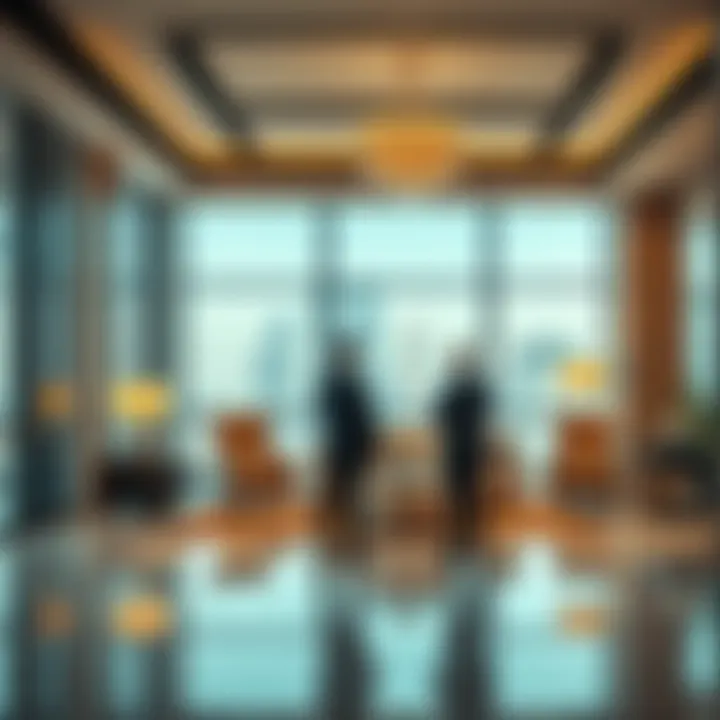 An elegant office environment where professionals are discussing real estate investment strategies
