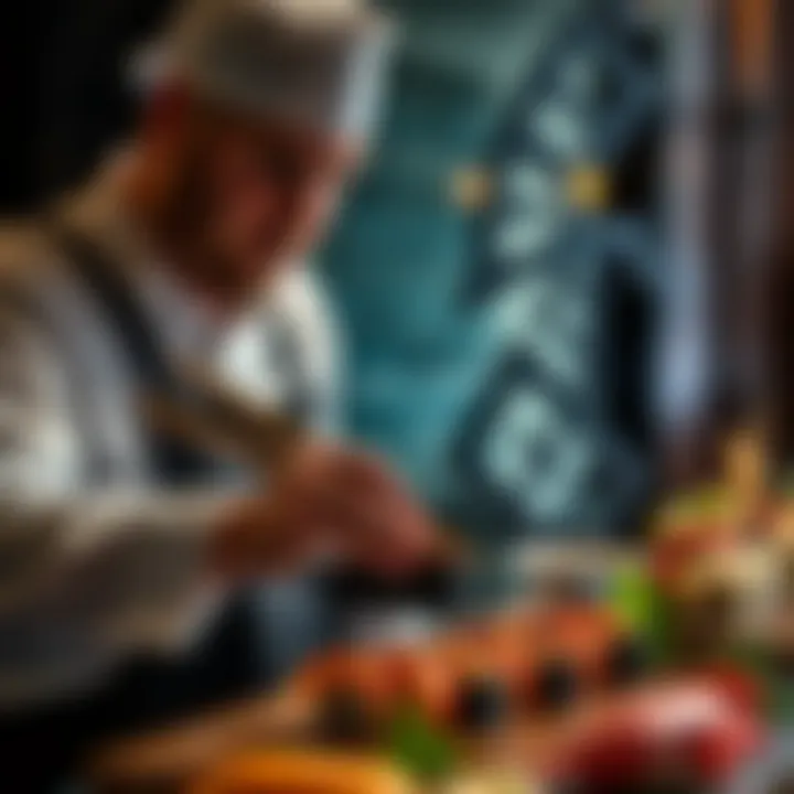 Chef artfully arranging sushi with precision