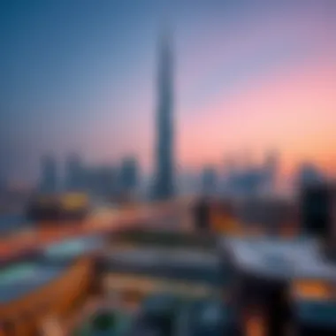 Dubai Skyline with Dunya Tower A panoramic view of Dubai's skyline highlighting the Dunya Tower.