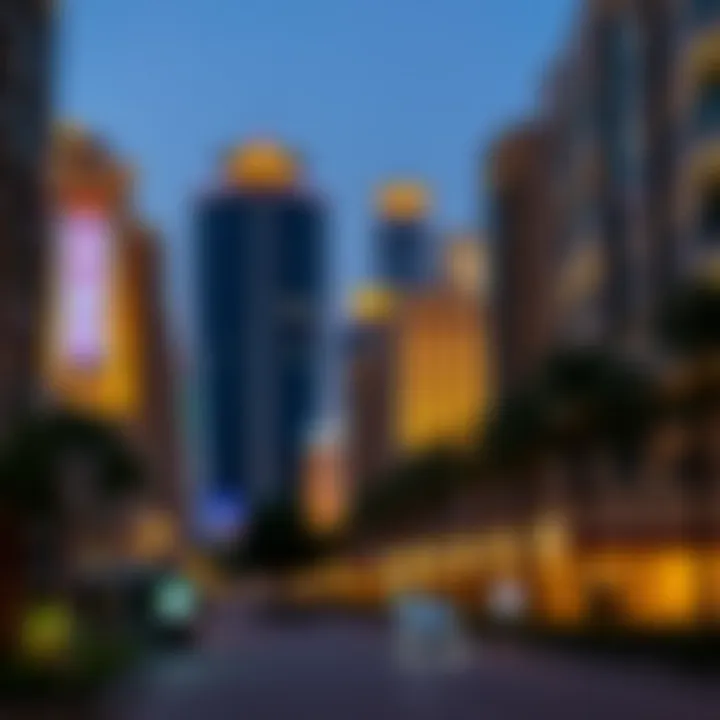 Nighttime illumination highlighting City Walk's architecture