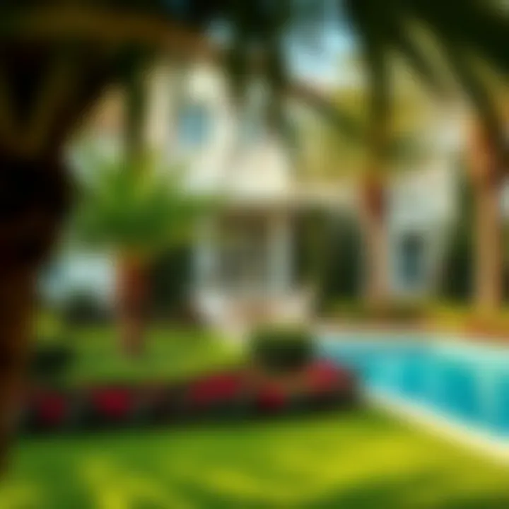 Beautiful garden surrounding a villa in Al Warqa