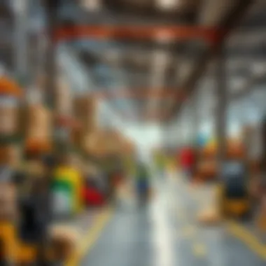 Logistical operations in a bustling warehouse environment