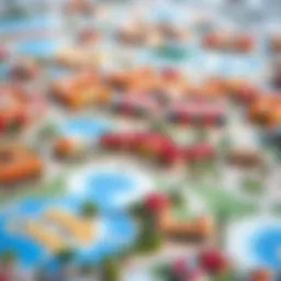 A vibrant map detailing the layout of Global Village in Dubai.