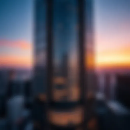 Stunning facade of Grosvenor House Commercial Tower at sunset