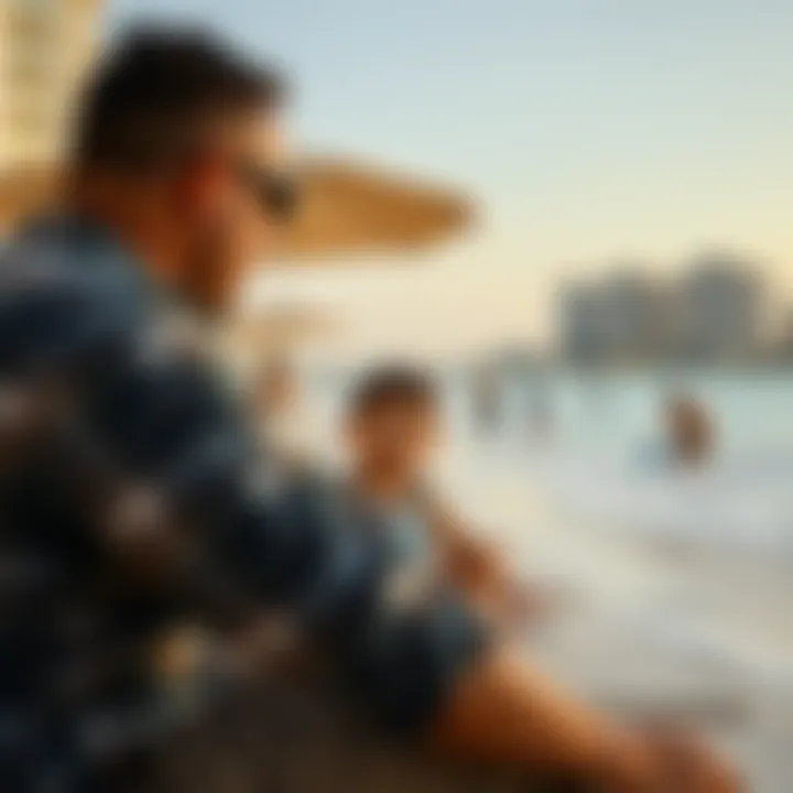 A family enjoying leisure time at the beach near Jumeirah Beach Residence Walk