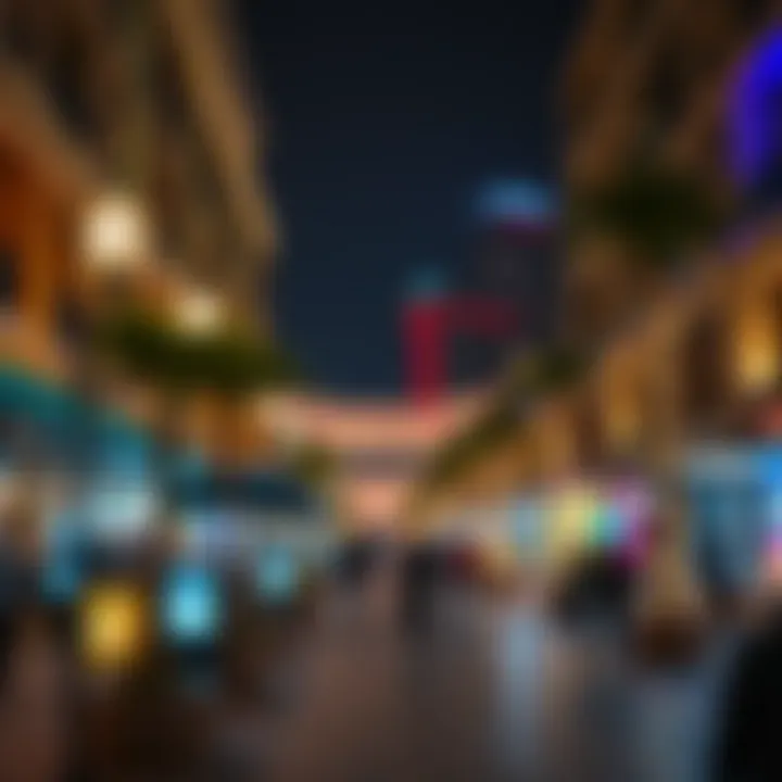 Nighttime view of Jumeirah Beach Residence Walk illuminated with festive lights and lively ambiance