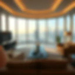 Luxurious living room with skyline view in a Dubai penthouse