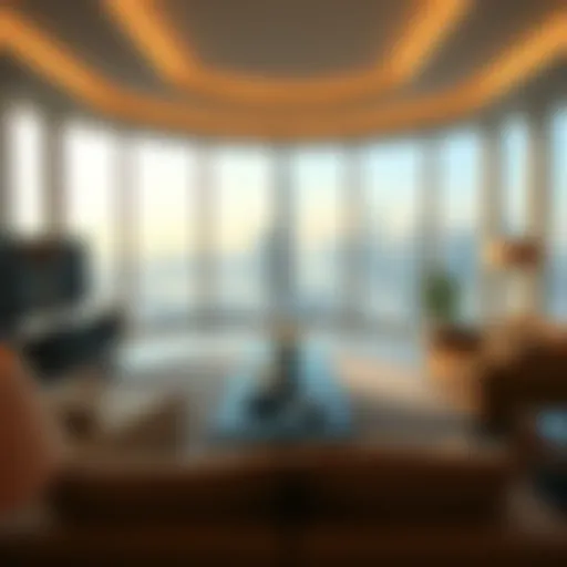 Luxurious living room with skyline view in a Dubai penthouse