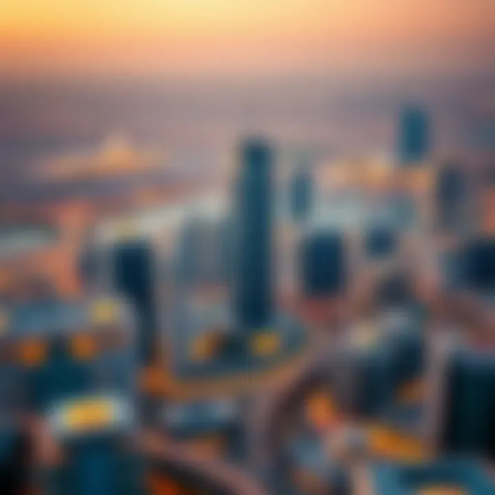 Panoramic view of Dubai skyline with Mai Tower Al Nahda 1 prominently featured