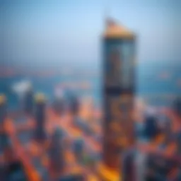 Spectacular view of Marina Heights Tower against Dubai skyline