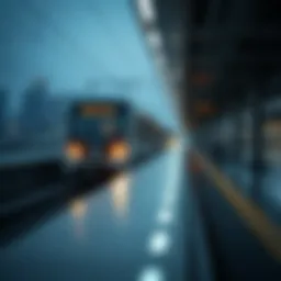 Metro train approaching a station in Dubai