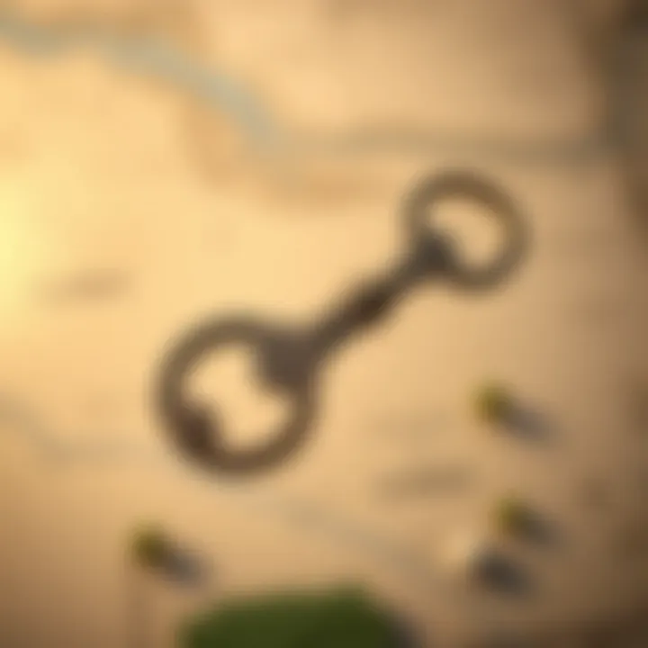 Symbolic image of a key and land map representing land investment