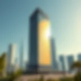 Tamani Arts Offices Tower Exterior Stunning exterior view of Tamani Arts Offices Tower against the Dubai skyline