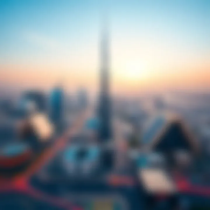 Panoramic View from Tamani Arts Offices Panoramic view from the top floor, capturing Dubai's vibrant cityscape