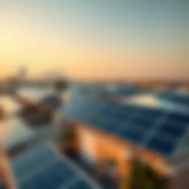 Aerial view of solar panels on rooftops in Dubai
