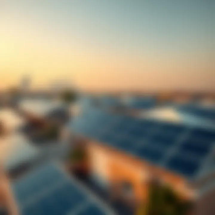 Aerial view of solar panels on rooftops in Dubai