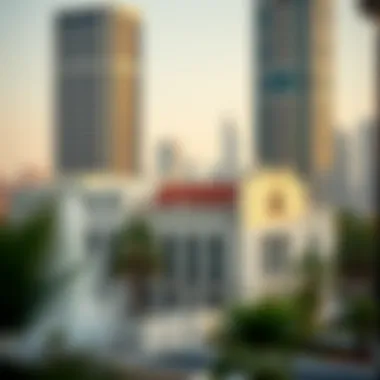 Modern context with the building in the backdrop of Dubai's skyline