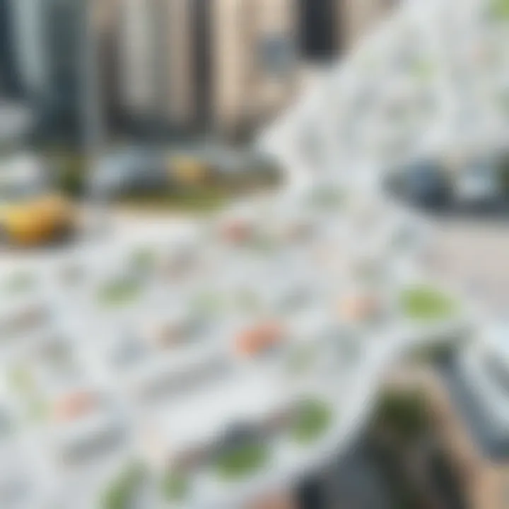 A map highlighting different neighborhoods in Dubai and their property prices