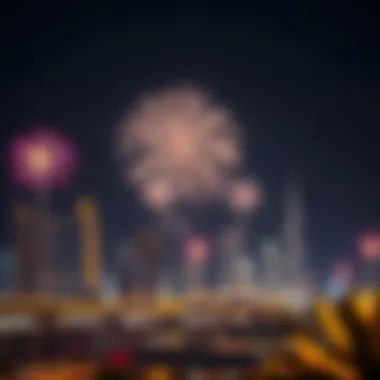Fireworks display illuminating the Dubai skyline on National Day