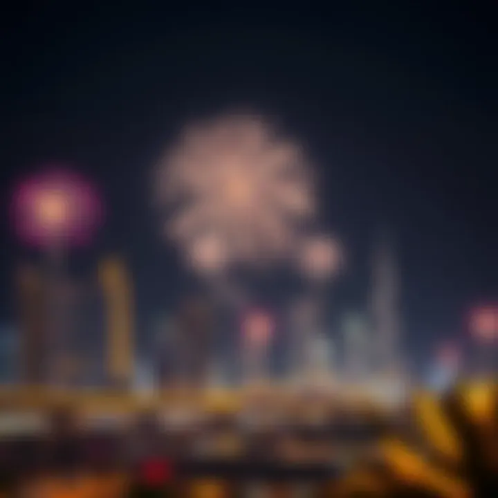 Fireworks display illuminating the Dubai skyline on National Day