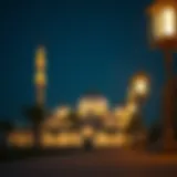 A serene view of a mosque illuminated at night during Ramadan