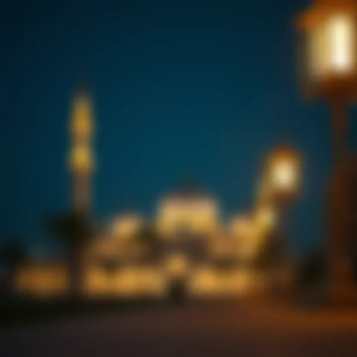 A serene view of a mosque illuminated at night during Ramadan