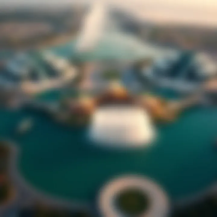 An aerial perspective showcasing the grandeur of the Dubai Fountain