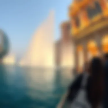 Visitors enjoying the Dubai Fountain experience by the water