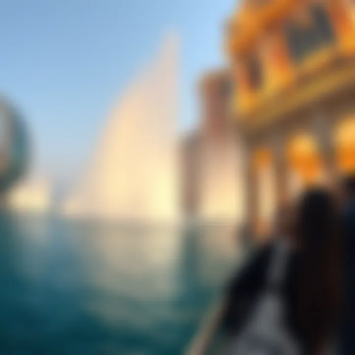 Visitors enjoying the Dubai Fountain experience by the water