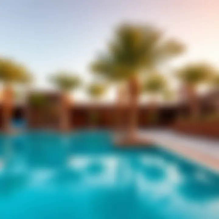 Elegant outdoor pool area with palm trees
