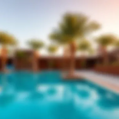 Outdoor Pool Area with Palm Trees Elegant outdoor pool area with palm trees